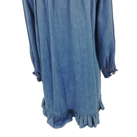 Rixo Azalea Smocked Denim Puff Sleeve Ruffle Mini Dress Size XS US 4 Prairie - Picture 10 of 13